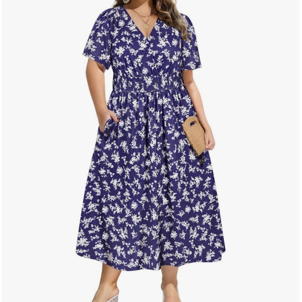 CARCOS Blue Floral Smocked Waist Maxi Dress | Boho Summer | Size 2X | NWT
